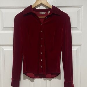 Ann Taylor Deep Red Velvet Button Down Shirt